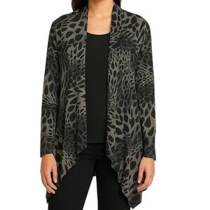 MARIA GABRIELLE Longline Animal Print Leopard Slinky Open Drape Cardigan
